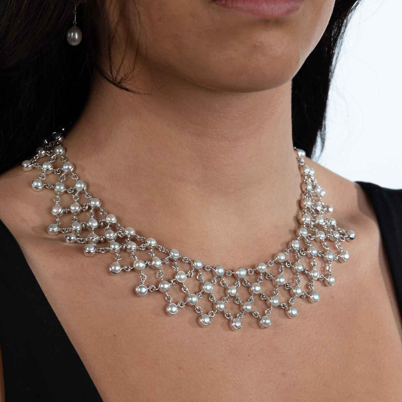 Bold Cultured Pearl 'Bib' Necklace, Sterling Silver