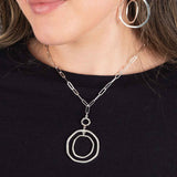 Nested Circles Pendant on Paperclip Chain, Sterling Silver