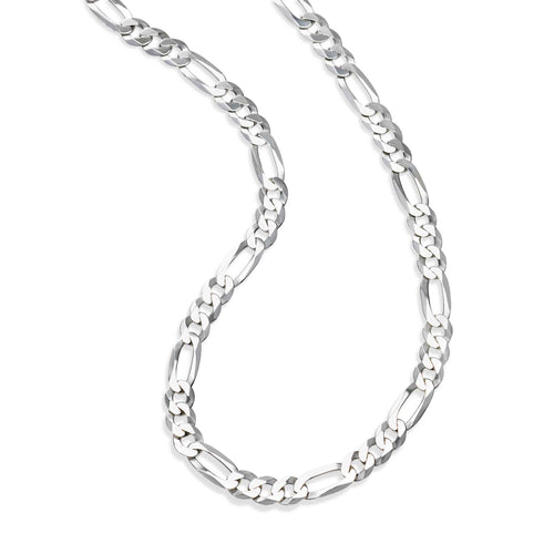 Flat Figaro Link Necklace, 24 Inches, Sterling Silver