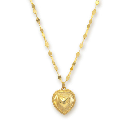 Heart Pendant on Mirror Link Necklace, Gold Plated