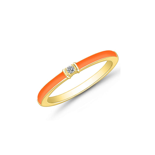 Orange Enamel Ring with Diamond, Sterling with Gold Plating
