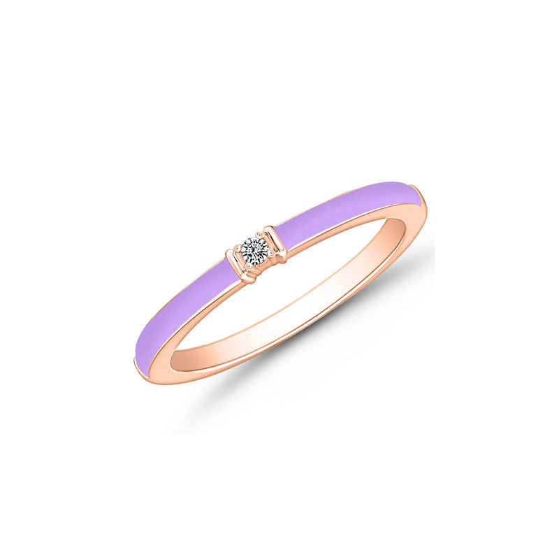 Lavender Enamel Ring with Diamond Accent, Sterling with Gold Plating