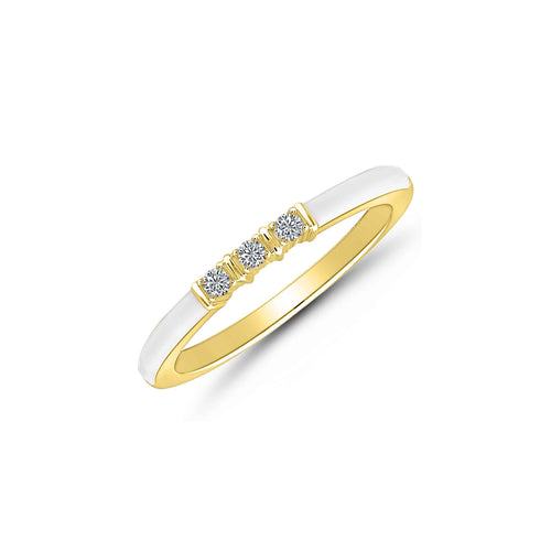 White Enamel and Diamond Ring, Sterling and Gold Plating