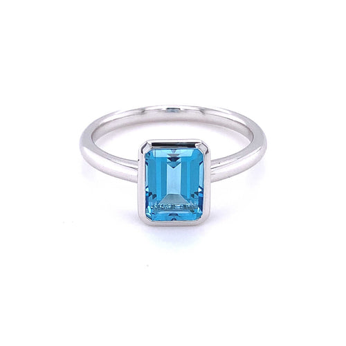 Rectangular Blue Topaz Ring, Sterling Silver
