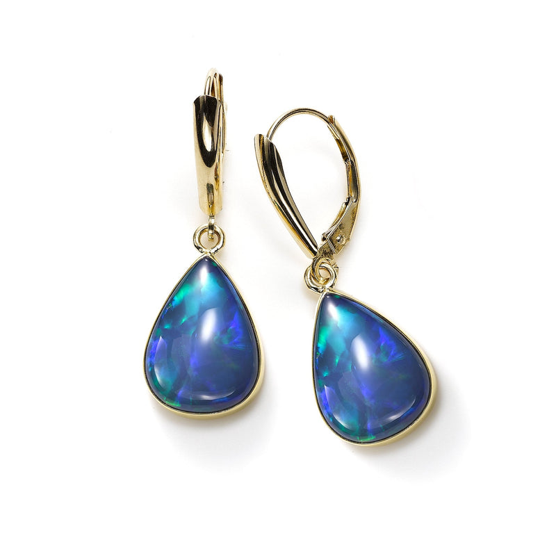 Ethiopian Opal Pear Shape Dangle Earrings, 14K and 22K Yellow Gold