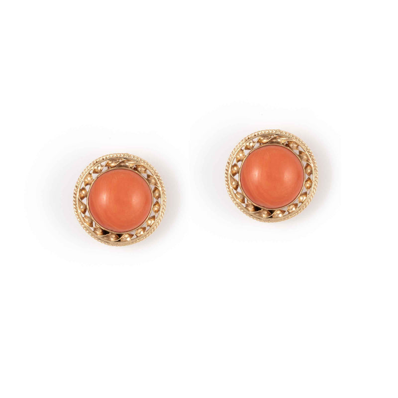 Pre-Owned Coral Button Clip-On Earrings, 14K Yellow Gold