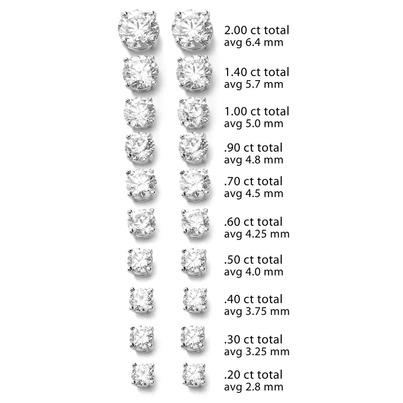 Diamond Stud Earrings, 1.80 Carats total, H/I-SI2, 14K White Gold
