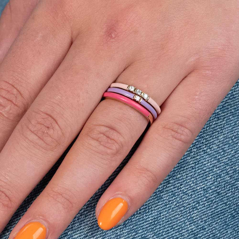 Pink Enamel Stacking Ring, Sterling with Gold Plating