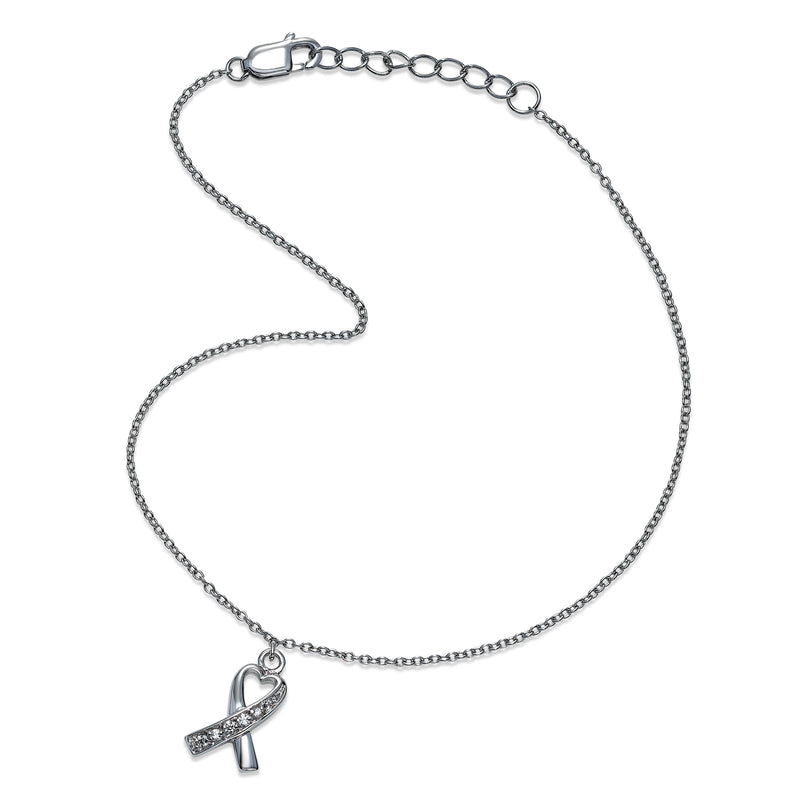 CZ Ribbon Ankle Bracelet, Sterling Silver