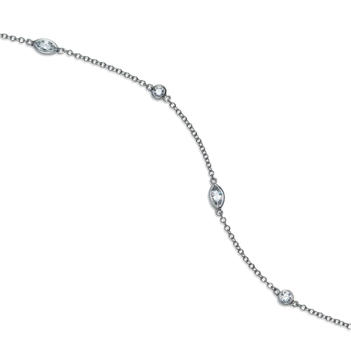 Ankle Bracelet with Marquise and Round CZ, Sterling Silver