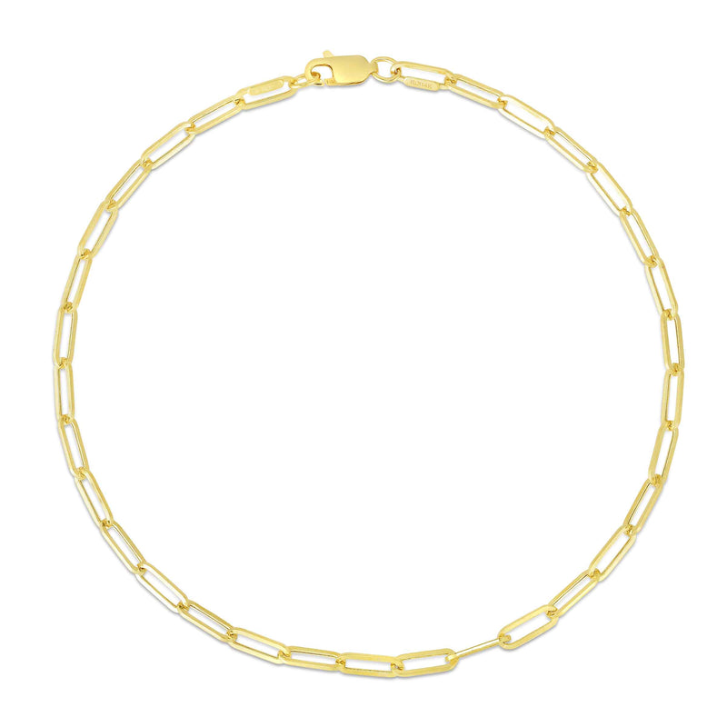 Paperclip Chain Ankle Bracelet, 14K Yellow Gold