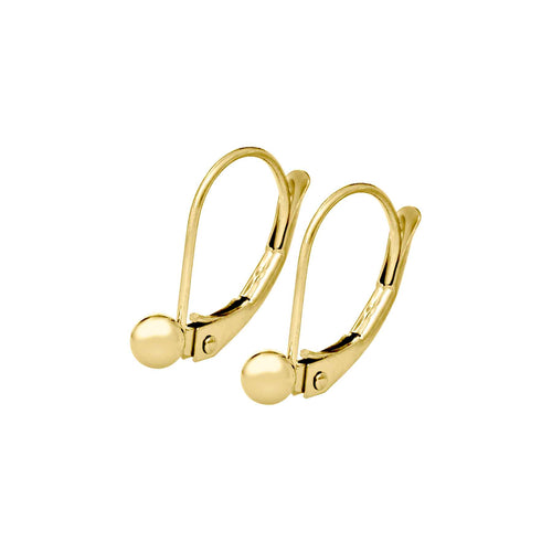 Child's Gold Ball Leverback Earrings, 14K Yellow Gold