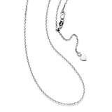 Adjustable Cable Chain with Heart Dangle, 22 Inches, 14K White Gold