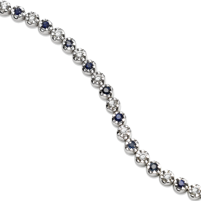 Small Blue Sapphire and Diamond Bracelet, 14K White Gold