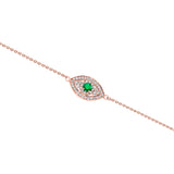 Diamond and Emerald Evil Eye Bracelet, 14K Rose Gold