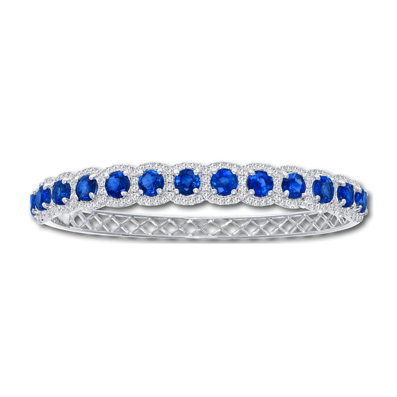 Sapphire and Diamond Bangle Bracelet, 14K White Gold