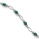 Emerald and Diamond Link Bracelet, 14K White Gold