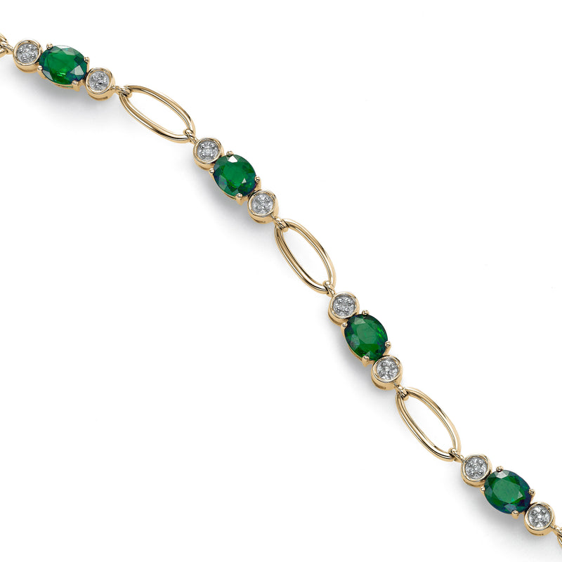 Emerald and Diamond Link Bracelet, 14K Yellow Gold