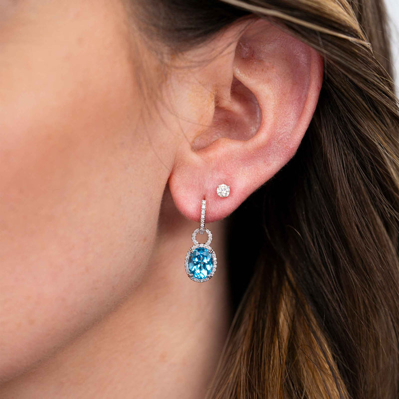 Blue Topaz and Diamond Earring, 14K White Gold