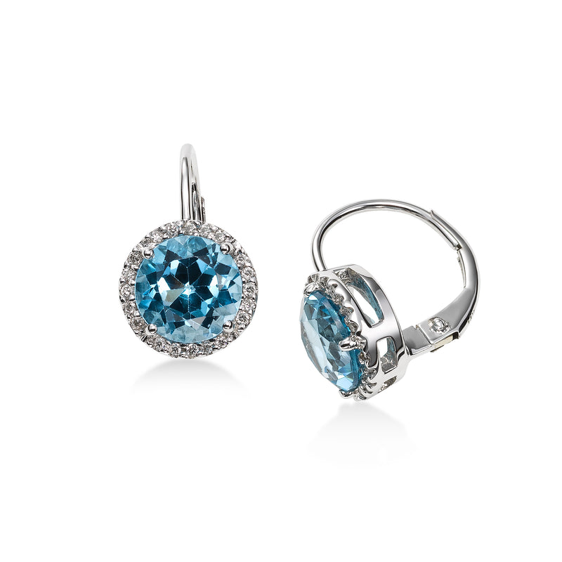 Diamond and Blue Topaz Dangle Earrings, 14K White Gold