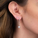 Freshwater Cultured 8MM Pearl and Bezel Set Diamond Earrings, 14K White Gold