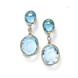 Oval Blue Topaz Drop Earrings with Diamond Accent, 14K Yellow Gold
