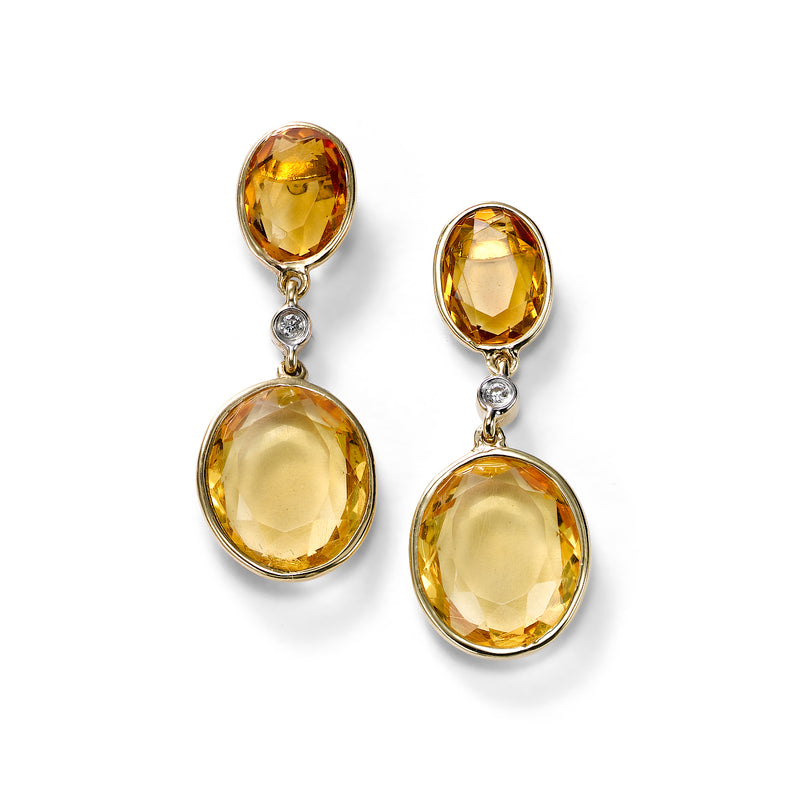 Citrine Oval Dangle Earrings, 14K Yellow Gold