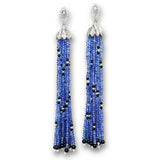 Sapphire Beads and Diamond Dangle Earrings, 14K White Gold