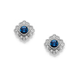 Vintage Style Sapphire and Diamond Earrings, 14K White Gold