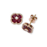 Ruby and Diamond Flower Earrings, 14K Rose Gold