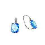 Faceted Blue Topaz and Diamond Drop Earrings, 14K White Gold