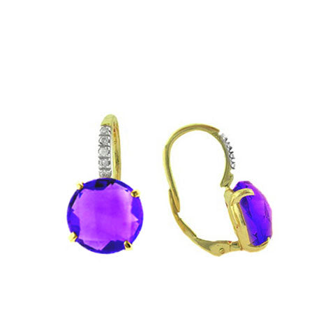 Faceted Amethyst and Diamond Drop Earrings, 14 Karat Gold