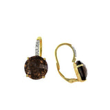 Faceted Smoky Quartz and Diamond Drop Earrings, 14 Karat Gold
