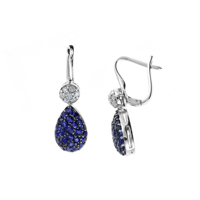 Pavé Sapphire and Diamond Drop Earrings, 14K White Gold