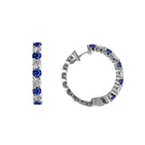 Alternating Sapphire and Diamond Hoop Earrings, 14K White Gold