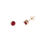 Ruby Stud Earrings with Diamond "Crown", 14K Rose Gold