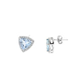 Triangular Aquamarine And Diamond Halo Earrings, 14K White Gold