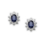 Oval Blue Sapphire and Diamond Earrings, 18K White Gold