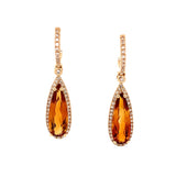 Pear Shape Citrine and Diamond Dangle Earrings, 14K Yellow Gold
