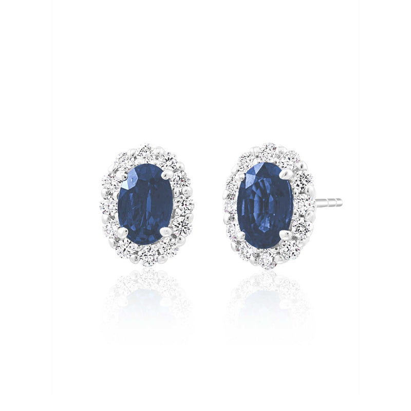 Oval Sapphire and Diamond Earrings, 14K White Gold