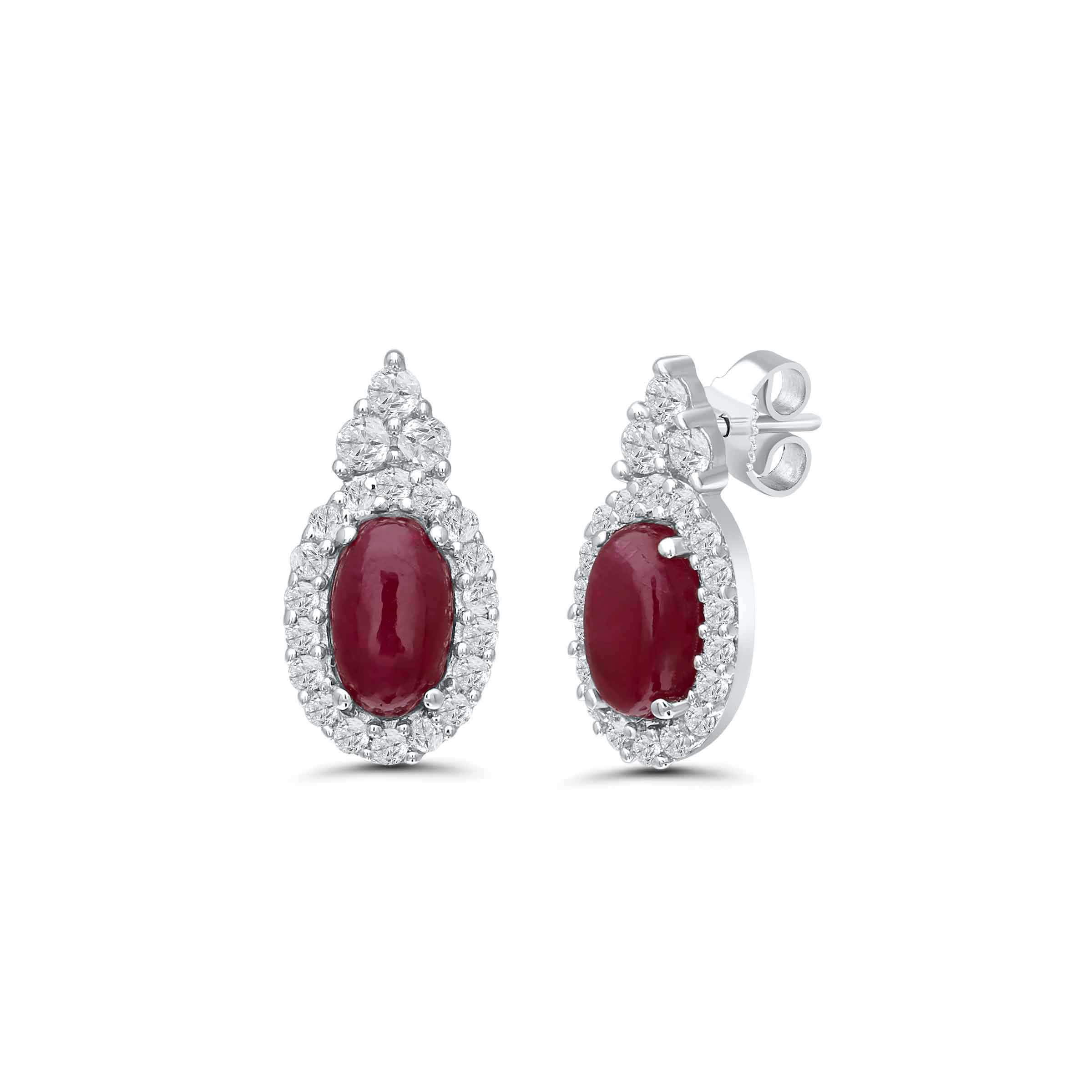 Vintage Cabochon Ruby Diamond Earrings - Ruby Lane