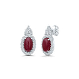 Ruby Cabochon and Diamond Earrings, 14K White Gold