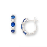 Oval Blue Sapphire and Diamond Hoop Earrings, 14K White Gold