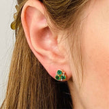 Emerald and Diamond Cluster Earrings, 18K Yellow Gold