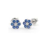 Sapphire and Diamond Flower Earrings, 14K White Gold