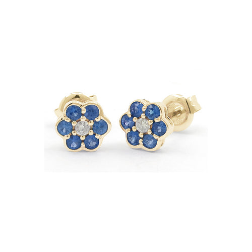 Sapphire and Diamond Flower Earrings, 14K Yellow Gold