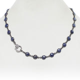 Blue Moonstone Necklace with Diamond Clasp, 18 Inches, Sterling Silver