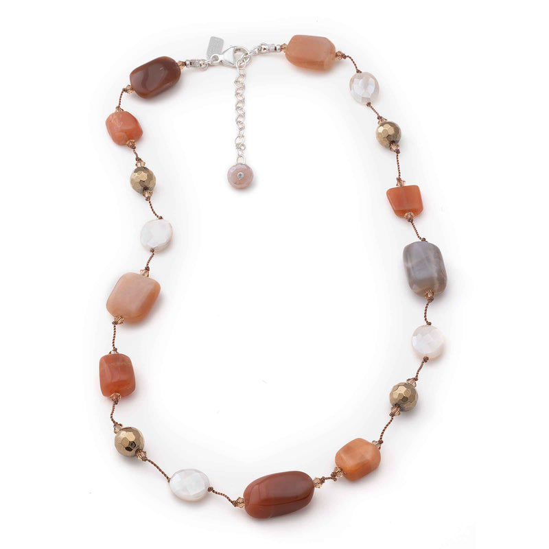 Brown Tone Multi Moonstone Necklace, 18 Inches, Sterling Silver