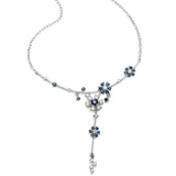 Blue Sapphire and Diamond Floral Necklace, 14K White Gold