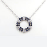 Blue Sapphire and Diamond Circle Necklace, 14K White Gold